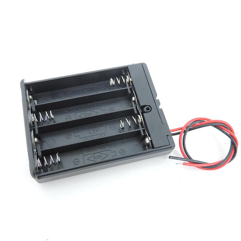 1/3pcs 4 Slot AAA 6V Battery Holder Case Box with Leads with ON/OFF Switch Cover Standard Battery Container Black