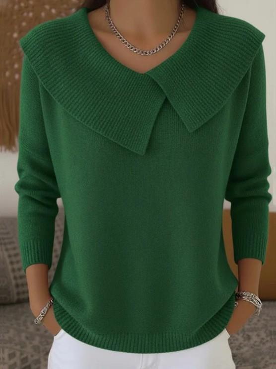 Europe, America, autumn and winter new fashion retro temperament thin lapel knitted sweater women's lazy style