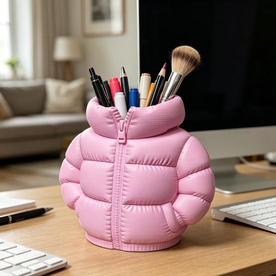 Pufferjacke-förmiger Stiftebecher, 3D-gedruckter Schreibtisch-Organizer, Kreativer Mantel-Stifthalter für Make-up-Pinsel, Home-Office-Dekoration