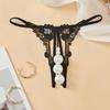 Lace & Pearl Beaded Open Crotch Thong - Plus Size Sexy See-Through Low-Rise Panties for Women