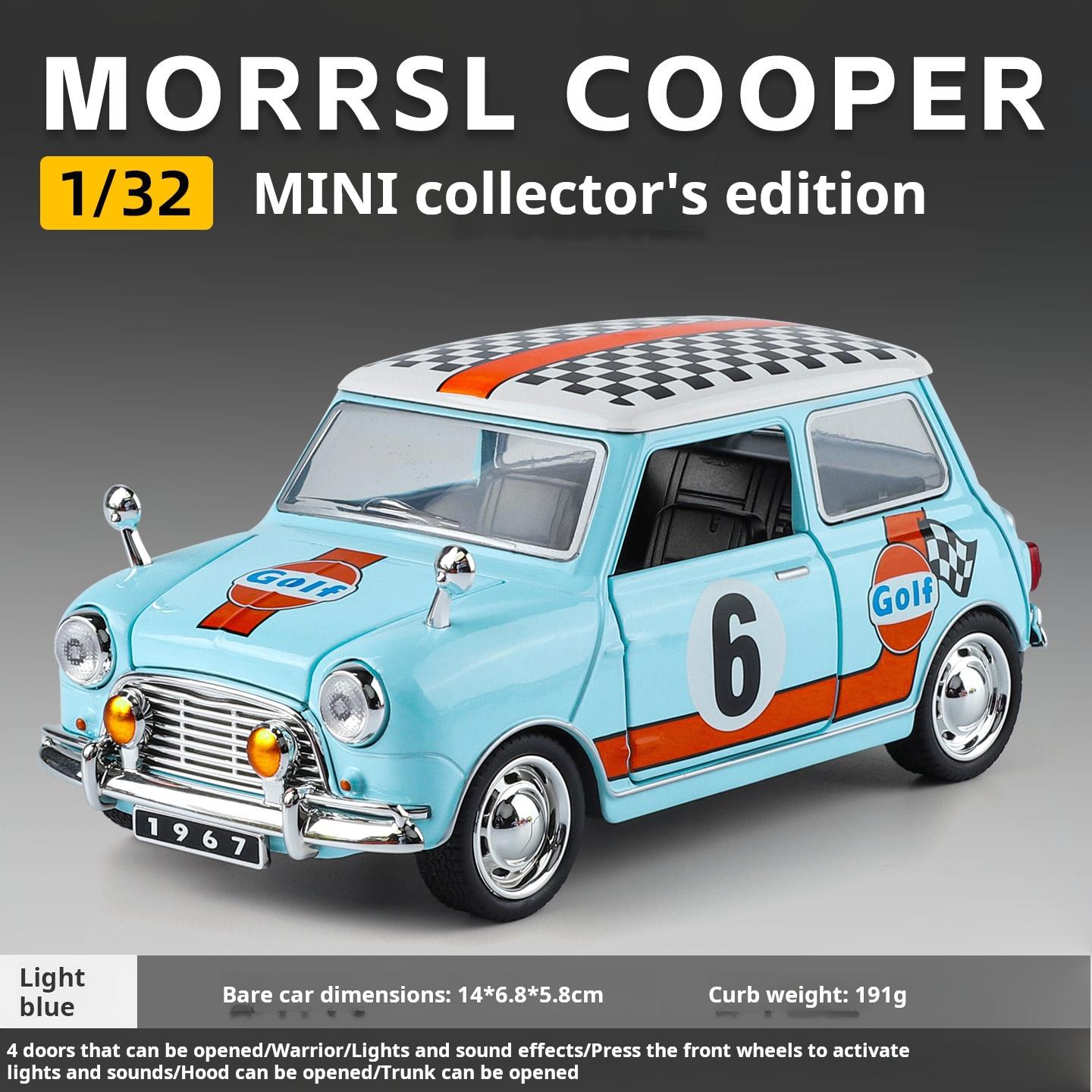 

1:32 MINI 1967 Classic Vintage Racing & Retro Car Collectible Edition Model Male Collection Ornament Light & Sound