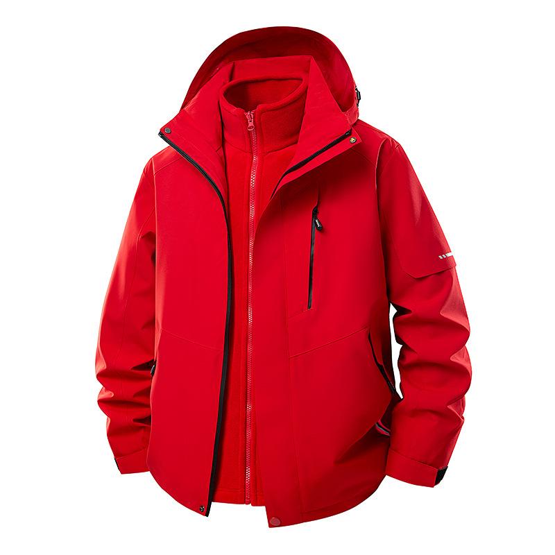 Outdoor Three-In-One Waterproof and Windproof Jacket with Color-Matching Removable Hood Jacket