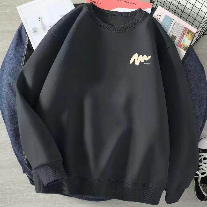 Men's Autumn Crew Neck Heavyweight Fleece-Lined Sweatshirt - Loose Streetwear Style for Couples
