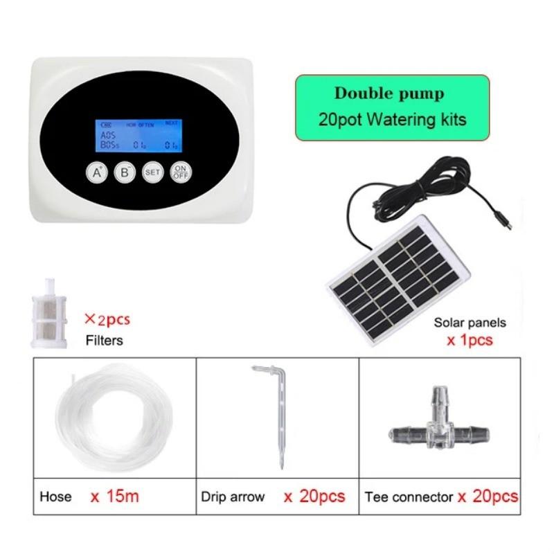 Double Pump Intelligent Drip Irrigation System  Timer Solar Energy Potted Plant Automatic Watering Device Garden Water Pump