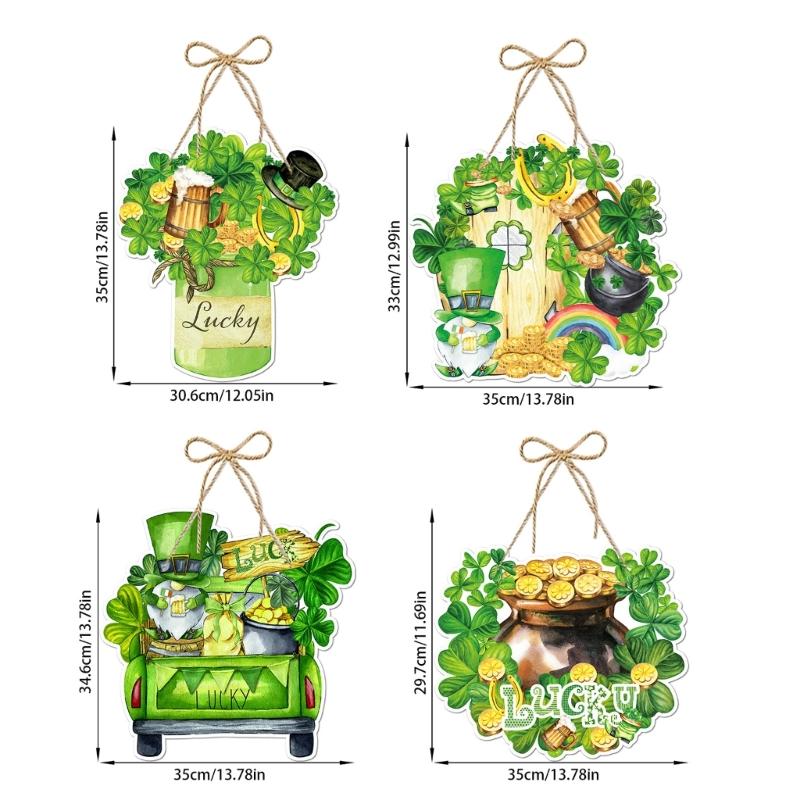 4Pcs Patrick's Day Luck Door Sign Front Door Hanging Sign Paper Plaques Hanging Ornament for Door Wall Decoration