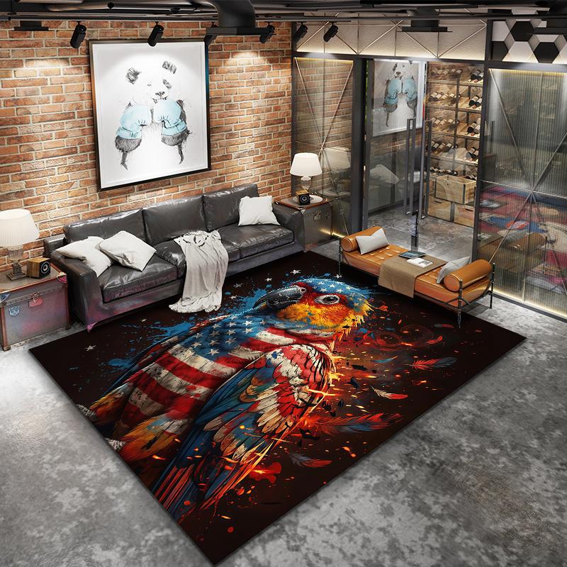 American Flag Dog SkullPattern Square Carpet,Area Rug,Carpet Rug for Living Room Bedroom Sofa Playroom Decor,Non-slip Floor Mat,Holiday Birthday Gifts