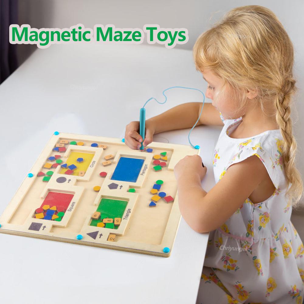 צעצועי מבוך מגנטיים פאזל עץ מיון צורה צבע התאמת צבעים מונטסורי לוח פעילות צעצועי חינוך לגיל הרך מונטסורי