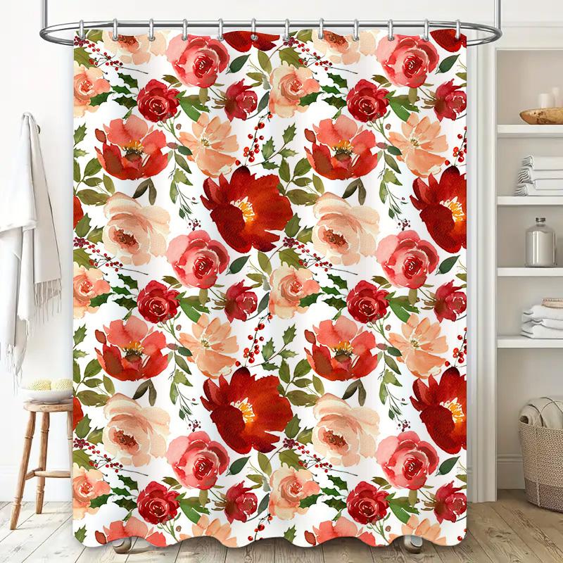 Bath Shower Curtain Flowers Waterproof White Red Pink Home Decor Indoor Bathroom Shower Room Decoration Wall Hanging