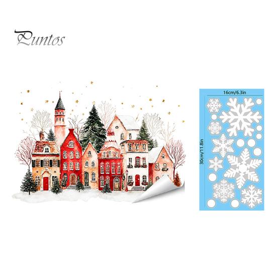 Transparent Christmas Ornaments Static Window Clings, Snowy Town House Snowflake Glass Decals, Reusable Clings Xmas Stickers, Holiday Decor