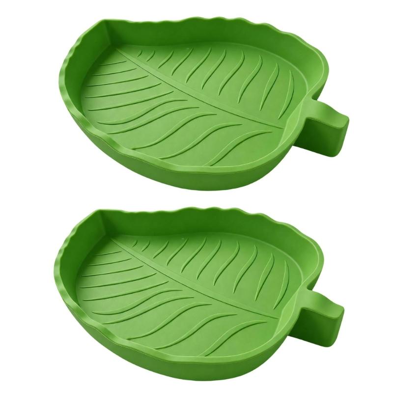 Molded Plant-Form Bowl Pair for Small Herps, Textured Plastic Dishes with Open Interiors for Food or Drinking Water