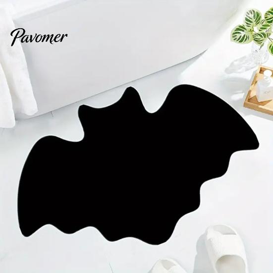 Decorative Halloween Rug Spider Web Bath Mat, Gothic Bathroom Rug, Non-slip Indoor Outdoor Porch Black Bat for Home Entrance Bedroom Decor Non