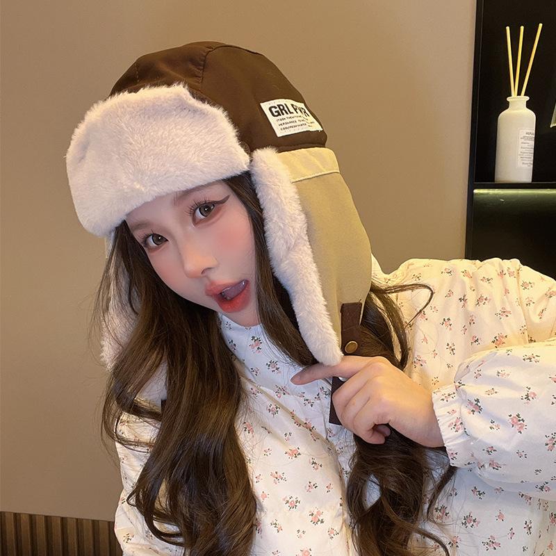 New Winter Lei Feng Hat for Women Plus Velvet Thickened Warm Ear Protection Hat Outdoor Northeast Cycling Cold Protection Versatile Cotton Hat