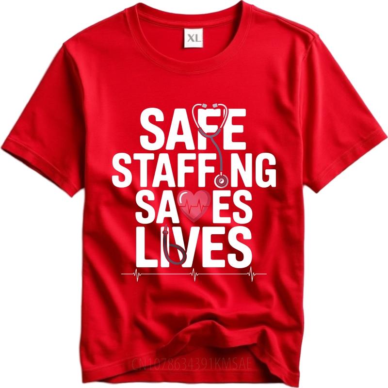 Travel Unisex O Neck Tshirt Vintage Safe Staffing Saves Lives Heart Stethoscope Ecg Basic For Unisex Tshirt Male Summer Teeshirt