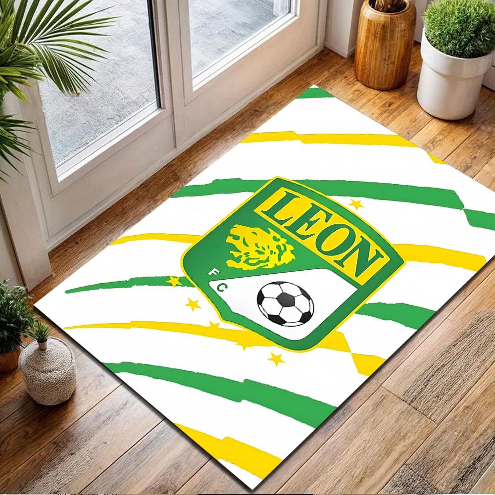 LEON FC Logo with Green and Yellow Stripes Patterned Carpet, Non Slip Mat Suitable for Living Room and Bedroom Sofas