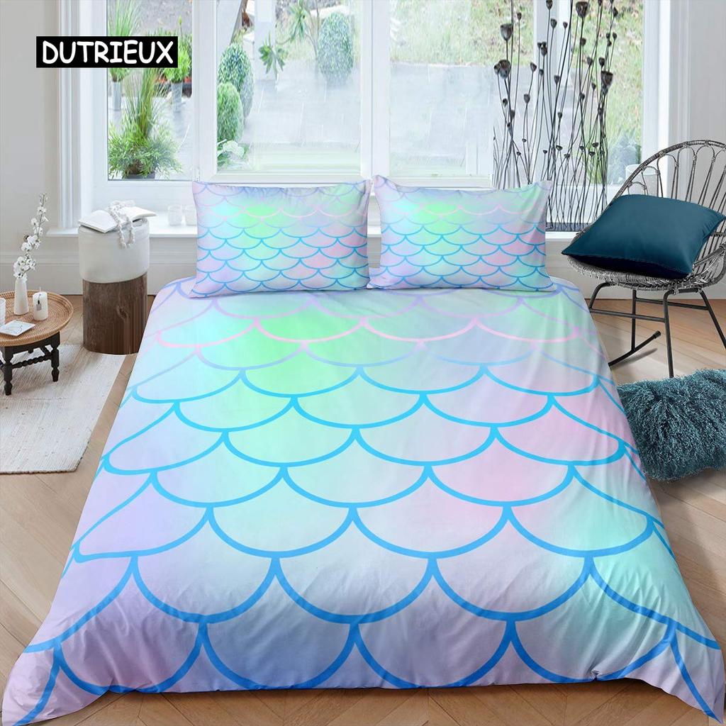 Fish Scales Duvet Cover Set Bedding Set Colorful Mermaid Scale Quilt Cover Pillowcase Queen Size Girls 2/3pcs Comforter Cover