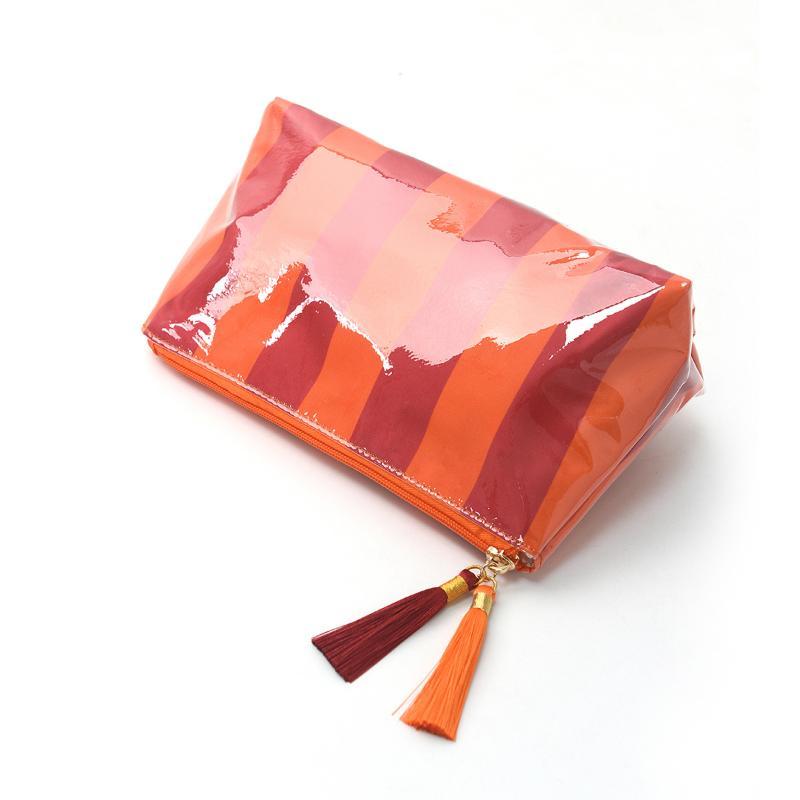 Pvc Striped Cosmetic Bag Makeup Bag With Fringe And Zipper Waterproof Travel Toiletry Bag Makeup Brush Case
