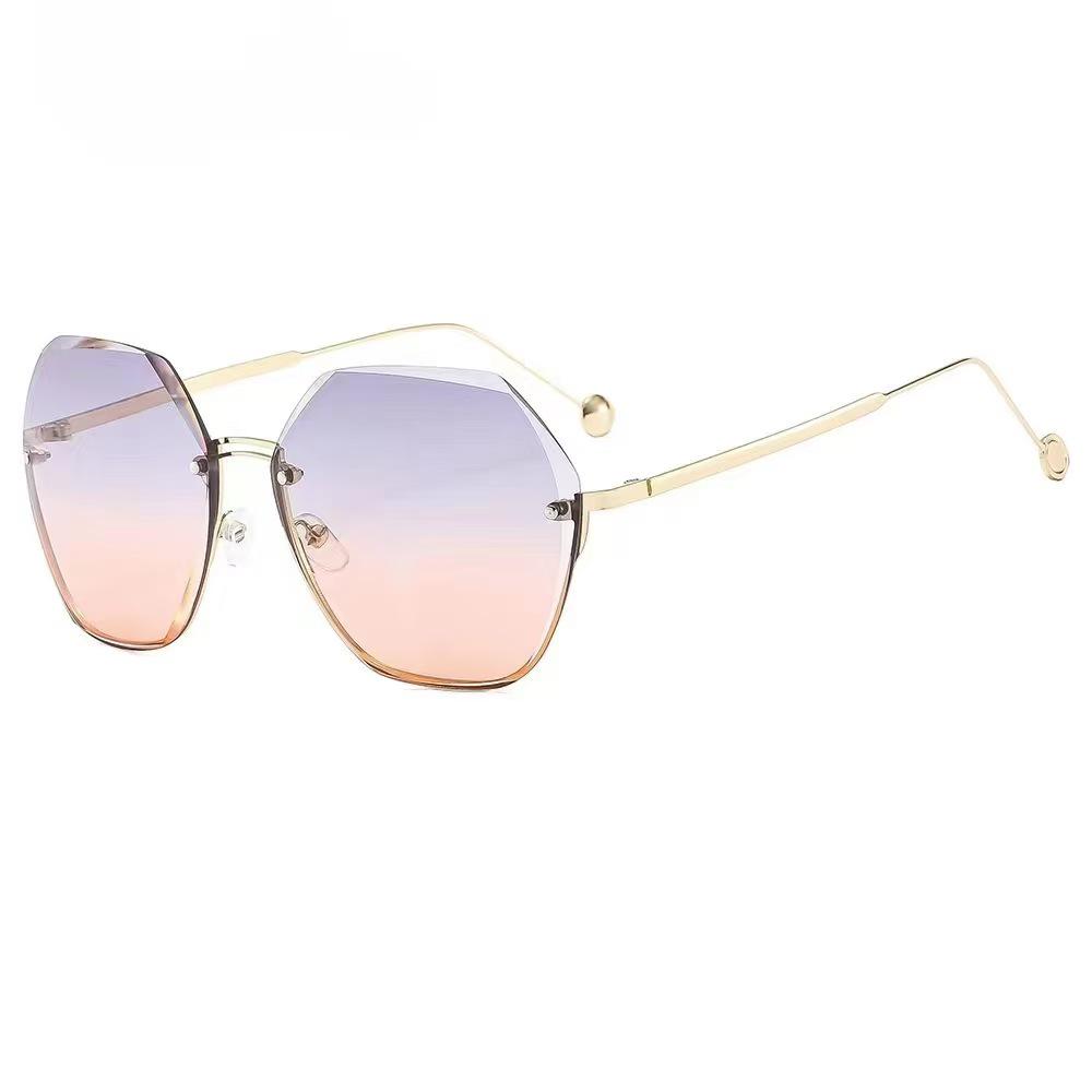Trendy Frameless Women's Sunglasses - European & American Style, UV Protection, Round Face, Fashionable Driving Glasses