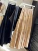 Elegant Women's A-Line High-Waist Lace Skirt - Autumn Style, Over-the-Knee Length, Hollow Stitching, Slimming Effect