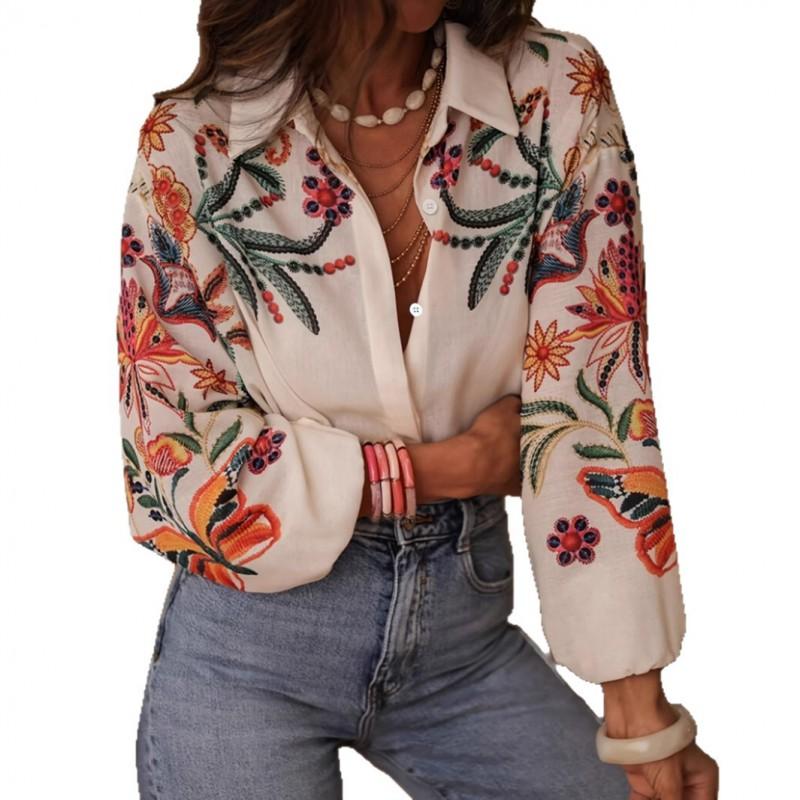 Womens Loose Fit Long Sleeve Digital Print Shirt Top - Streetwear Style 2025