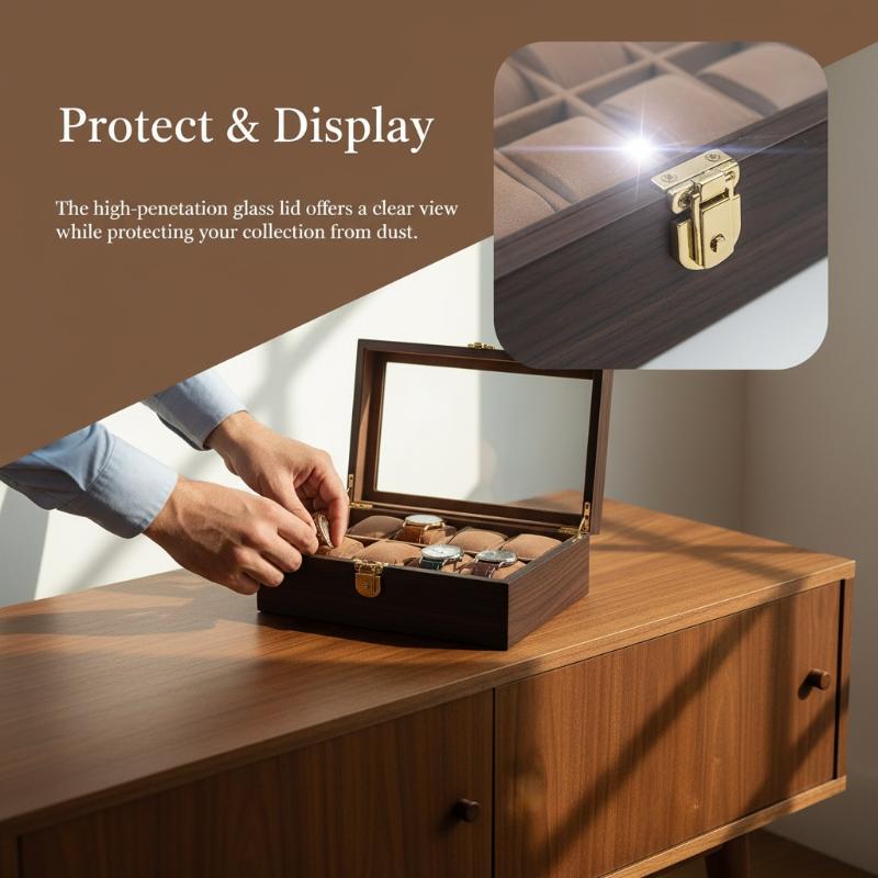 Scatola portaorologi in legno a 3/6/10 scomparti Scatola per orologi con coperchio in vetro antipolvere Organizer per orologi Scatola per gioielli da polso