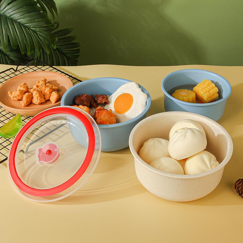 Wheat Straw Kitchen Bowl Set with Anti-Fall, Fresh-Keeping Features and Transparent Lids