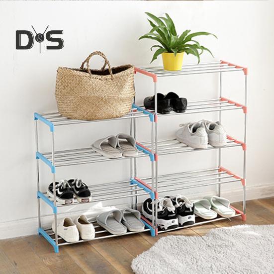 HOW-E 3/4 Layers Shoe Rack Assembled Easy Installation Stainless Steel Household Slipper Storage Shelf