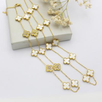 10 Blumenpullover Kette Doppelseitig Kleeblatt Halskette Zugänglicher Luxusmode Blumenanhänger Schlüsselbein Kette Halskette