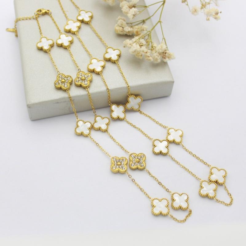 10 Flower Sweater Chain Double-sided Four-leaf Clover Necklace Accessible Luxuryfashion Flower Pendant Clavicle Chain Necklace