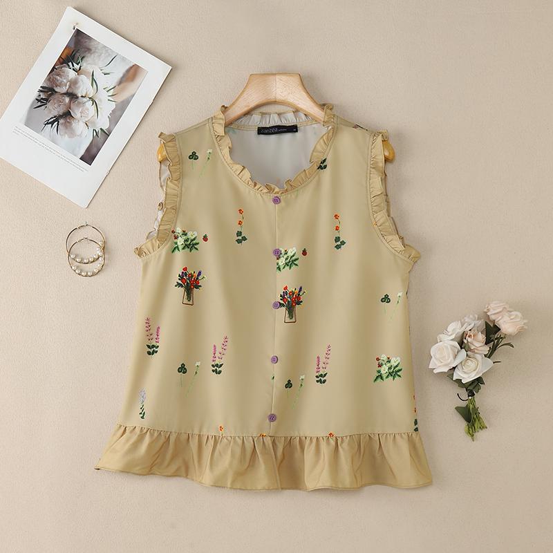 

ZANZEA Женские повседневные летние майки без рукавов с круглым вырезом и принтом 5XL хаки