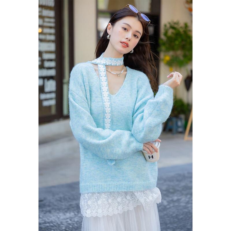 Mokana Autumn/Winter Tie-Neck Lace Panel Knit Sweater