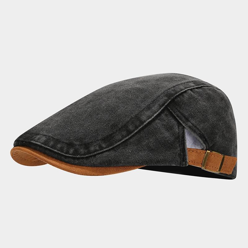 New Spring Summer Outdoor Cotton Beret Solid Color Denim Stylish Flat Visor Hat Casual Adjustable Unisex Vintage Newsboy Caps