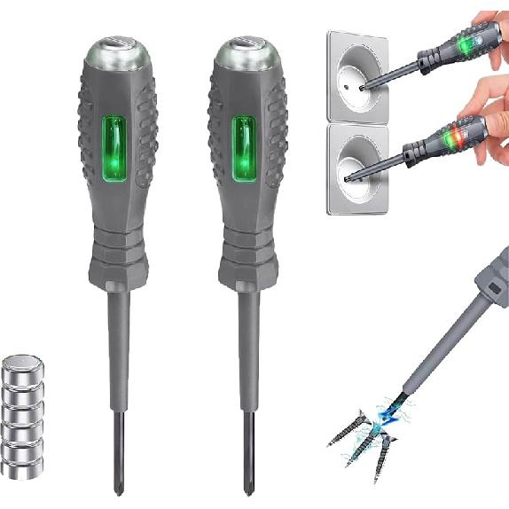2-in-1 High Torque Strong Magnetic Screwdriver Electricity Detector,High Torque Alloy Dual Light Color Light Measuring Electric Pen,12V-220V Non