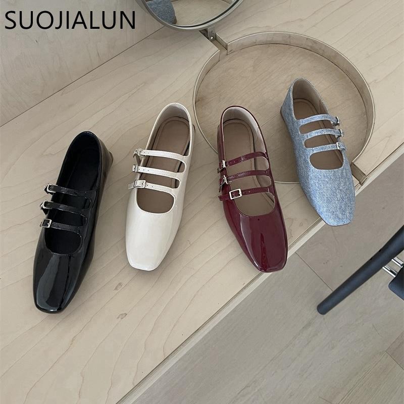 Fashion SUOJIALUN New Brand Women Flat Shoes Fashion Round Toe Shallow Ladies Elegant Mary Jane Shoes Soft Flat Dress Ballerinas Shoes