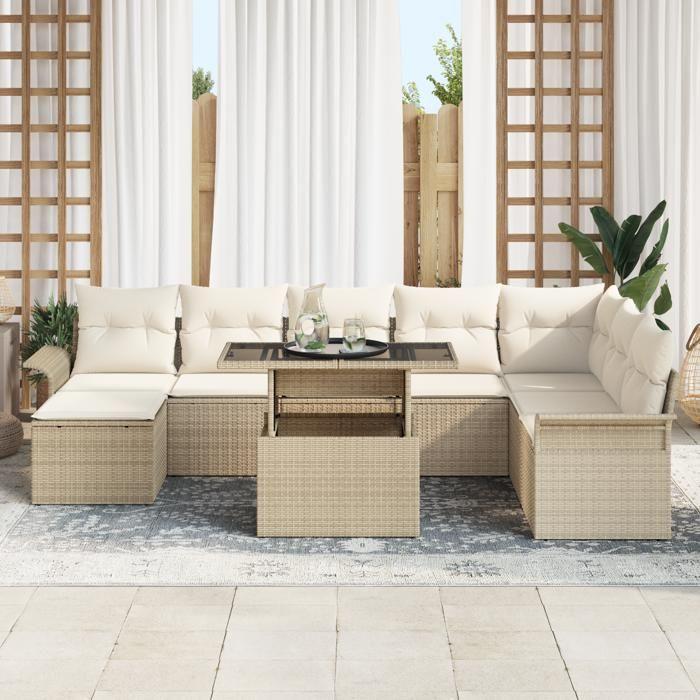 VidaXL Ensemble de 9 Canapés de Jardin avec Coussins Beige Poly Rattan 3348337