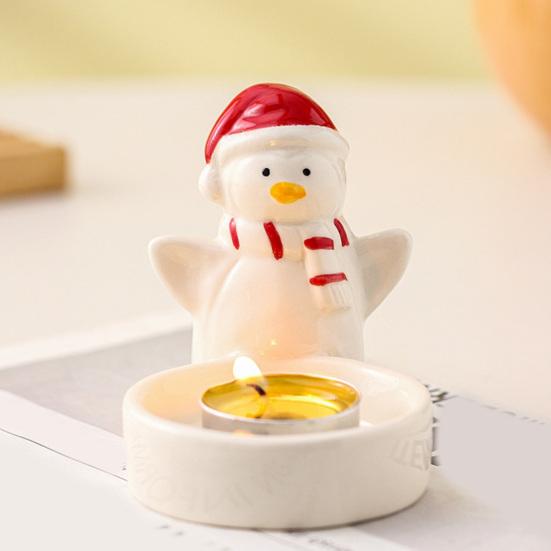 Christmas Ceramics Candle Holder Penguin Xmas Tree Mushroom Tealight Votive Candle Stand Candlestick Table Centerpiece Desktop Decoration