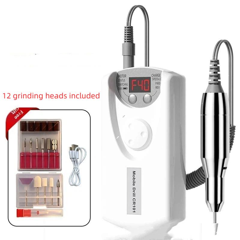 Nail Drill Machine Pro Lathe Nail Milling Cutter Rechargeable Nail Art Electric Sander Motor Polisher With 12 Polishing Head