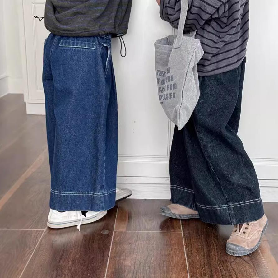 Jiaye Tongpin 2025 Kids' Autumn Solid Color Jeans - Unisex Baby Loose Straight-Leg Wide-Leg Pants