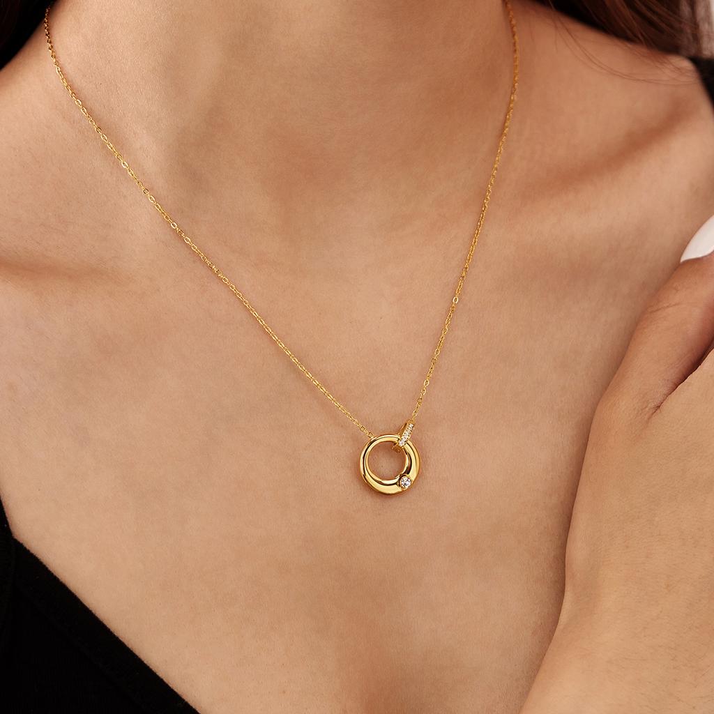 Yori Simple Versatile Stainless Steel Necklace With Interlocking Circles for Women Holiday Fashion Accessories Jewelry Waterproo