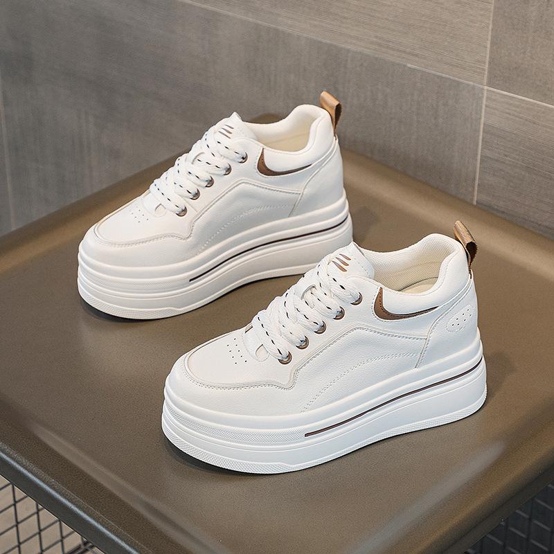 Small Inner Height Increase Women's Shoes 2025 New Small Size Thick-soled Slope Heel Casual Single Shoes Breathable Lace-up White Shoes Women
