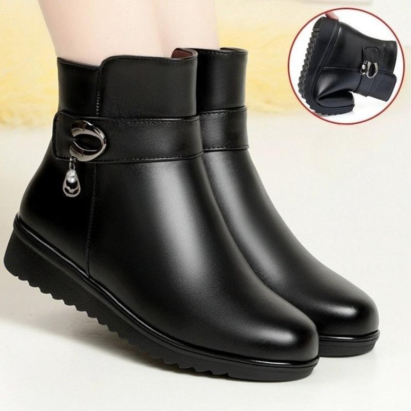Cotton Boots for Women, Thickened and Fleece Flat Ankle Boots, Soft-soled, Anti-slip and Warm Cotton Shoes