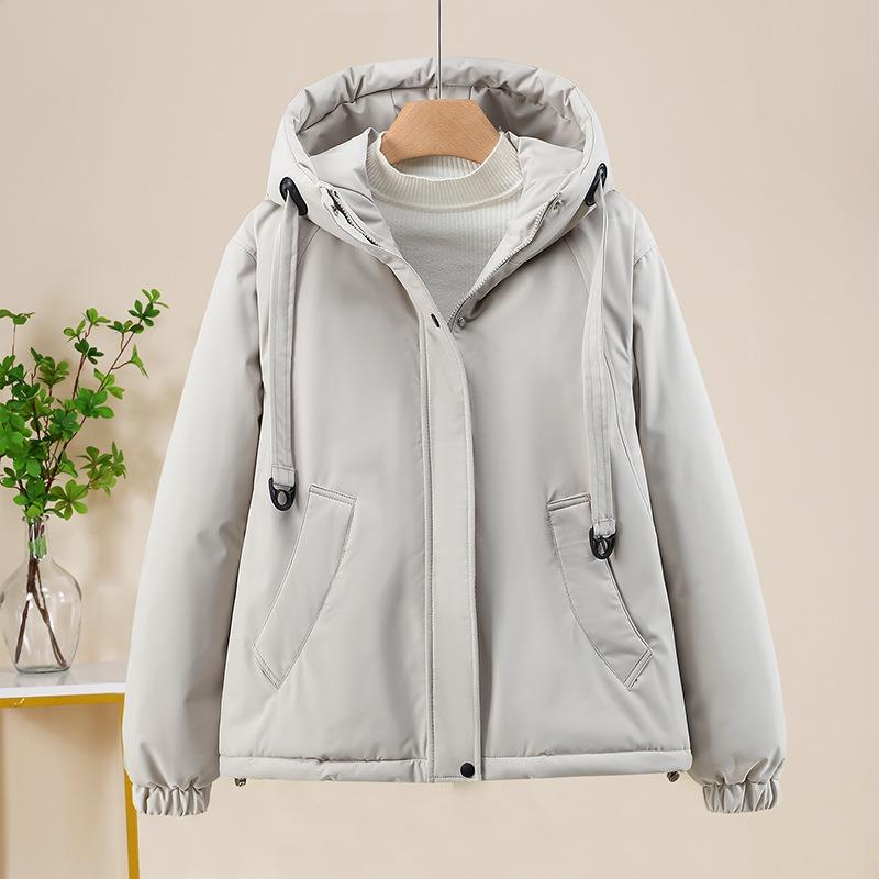 Wind down cotton clothes hooded drawstring sweater jacket women's loose down thickened casual jacket jacket