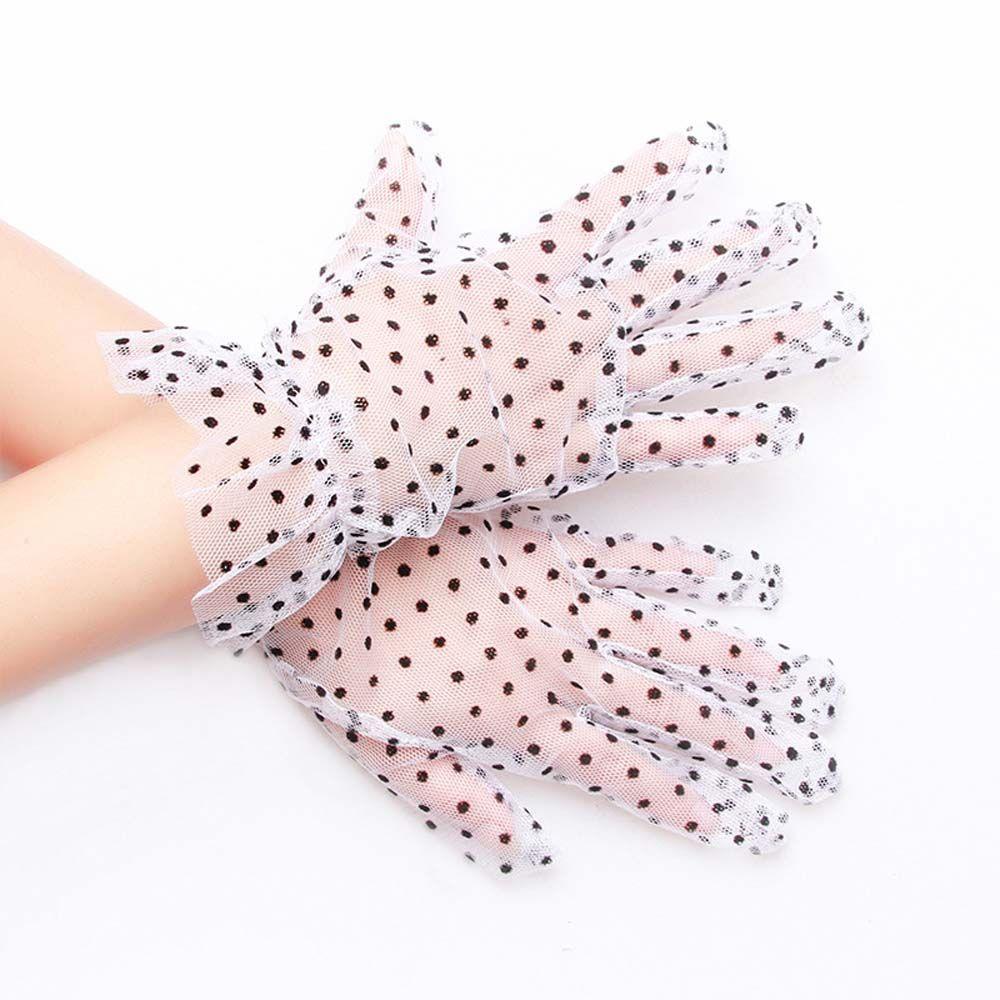 Full Finger Stretchy Lotus Leaf Sheers Polka Dot Gloves Women Lace Gloves Lace Gloves Korean Style