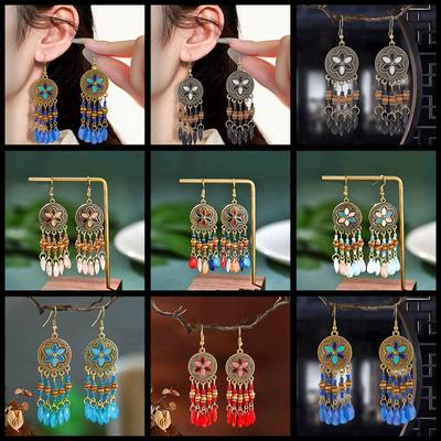 Bohemian Ethnic Beaded Teardrop Tassel Earrings