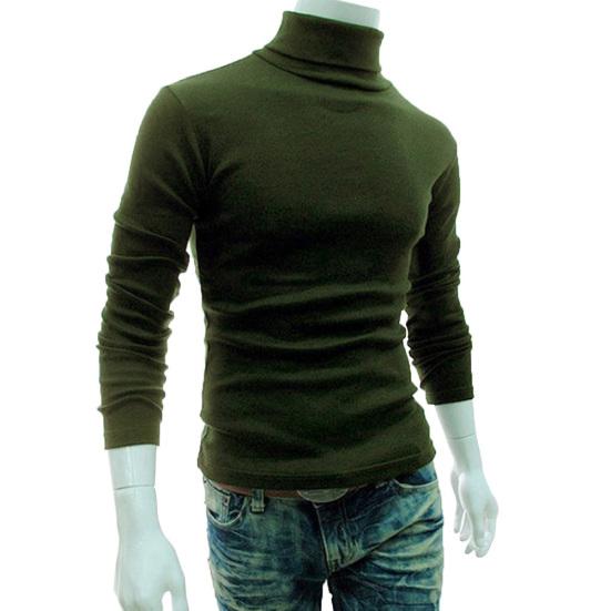 Men Autumn Solid Color Long Sleeve Turtle Neck Knitted Slim Bottoming Shirt