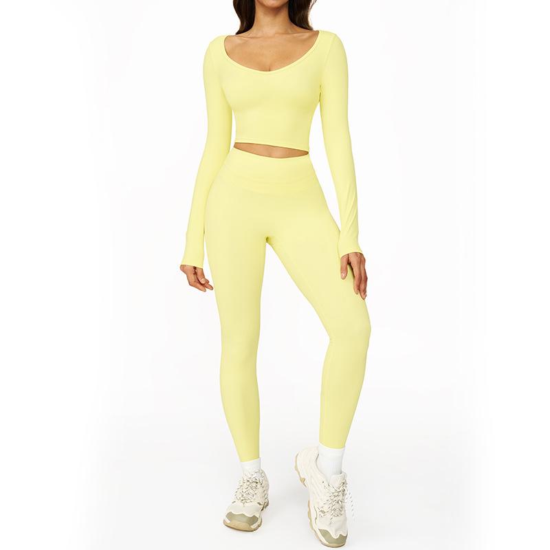 JYL Quick Dry Brushed Yoga Set Hollow Back High Waist Outfit