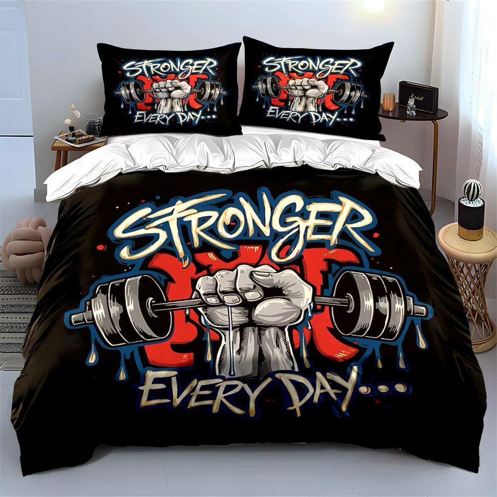 Stronger Every Day Gym Print Bedding Duvet Cover Set Duvet Cover Pillowcases (1*Duvet Cover 2*Pillowcases, without duvet insert)