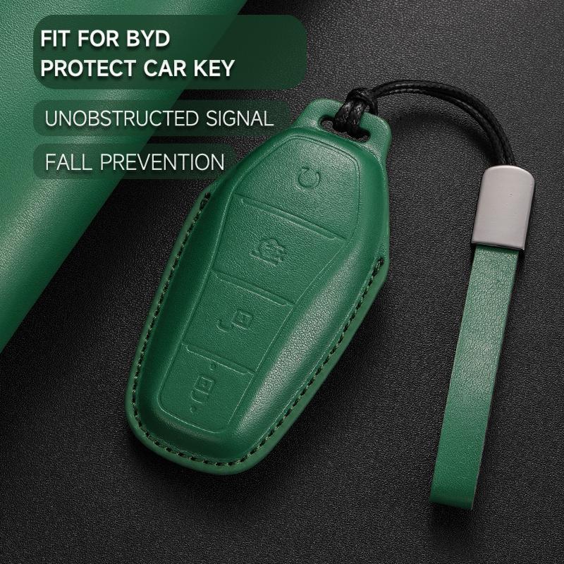 Leather Car Key Cover Case Protection Shell Keychain for BYD Tang EV600 Han EV Yuan ATTO 3 Song PLUS Pro MAX DMI Qin Dolphin