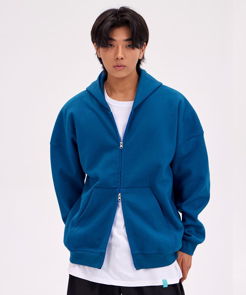 Astral Projection Oversized Wide Shoulder Zip-Up Hoodie_Teal Blue