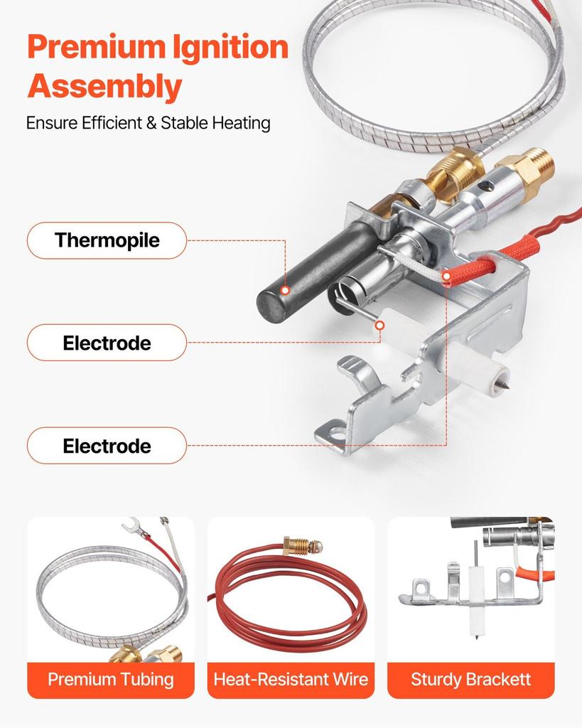 Gas Pilot Assembly, OE 14D0477, LPG8404, SRV14D0477 Fireplace Gas Pilot Assembly Kit, LPG Ignition Replacement, Compatible with Lexington Forge,