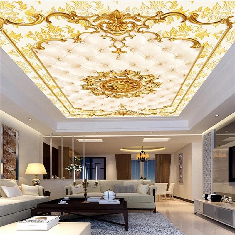 Photo Wall Paper European Style Gold Pattern Ceiling Murals Hotel Restaurant Living Room Luxury Wallpaper